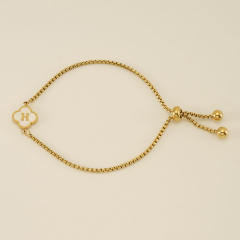 Classic clover initial mother shell stainless steel bracelet