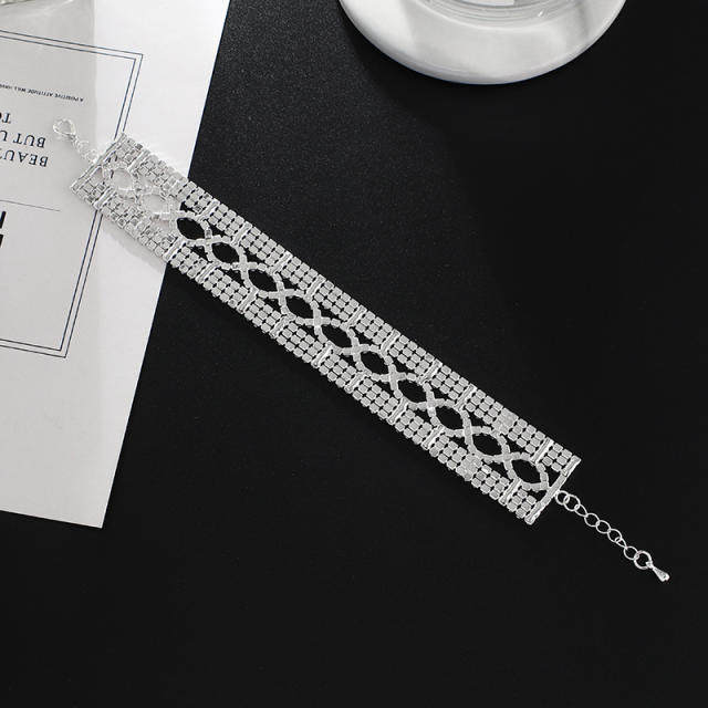 Delicate pave setting rhinestone diamond bracelet