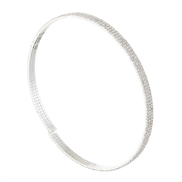 Three line 2mm rhinestone pave setting diamond choker necklace