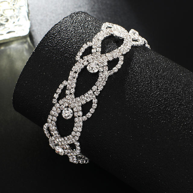 Delicate pave setting rhinestone hollow diamond bracelet