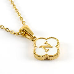 18KG clover pendant initial letter stainless steel necklace