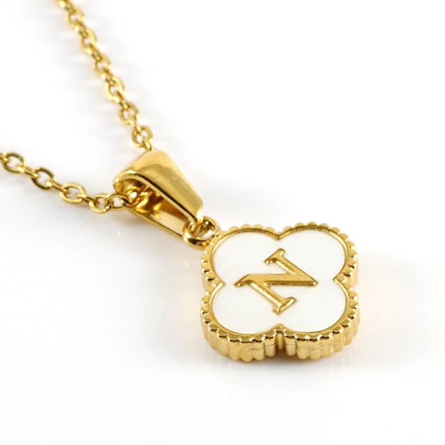 18KG clover pendant initial letter stainless steel necklace