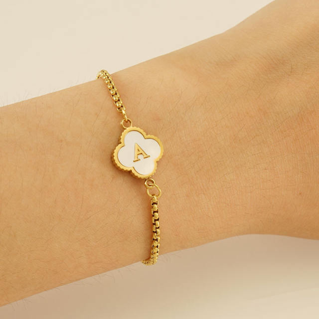 Classic clover initial mother shell stainless steel bracelet