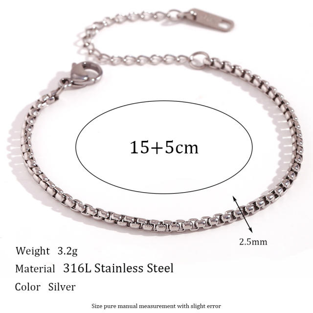 Basic simple stainless steel chain bracelet silver