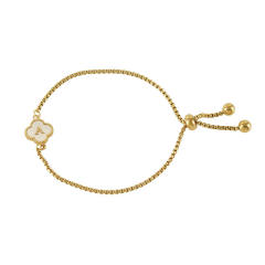 Classic clover initial mother shell stainless steel bracelet