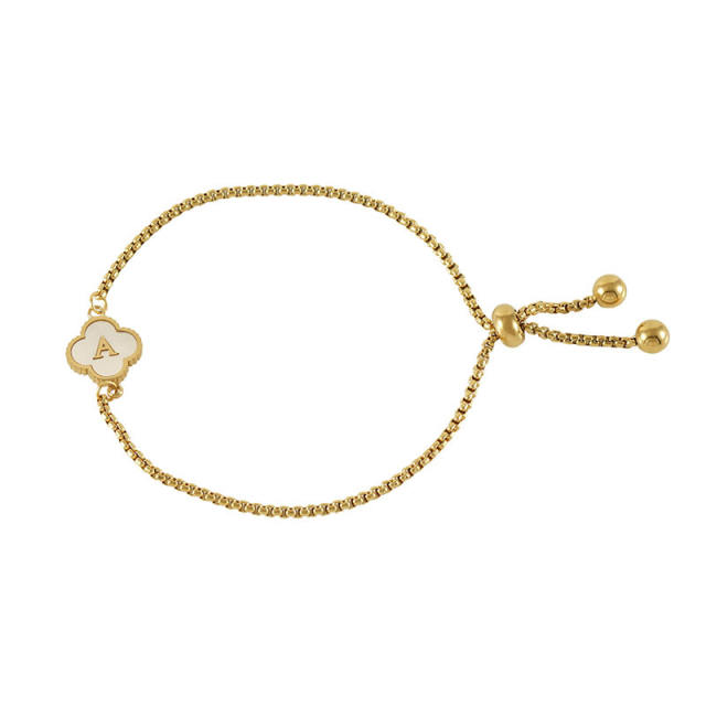 Classic clover initial mother shell stainless steel bracelet
