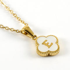 18KG clover pendant initial letter stainless steel necklace