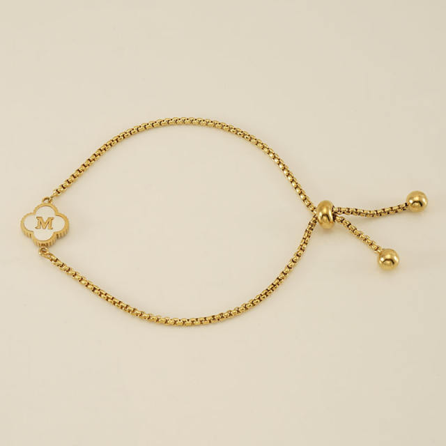 Classic clover initial mother shell stainless steel bracelet