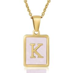 18KG sweet pink color shell initial letter card stainless steel necklace