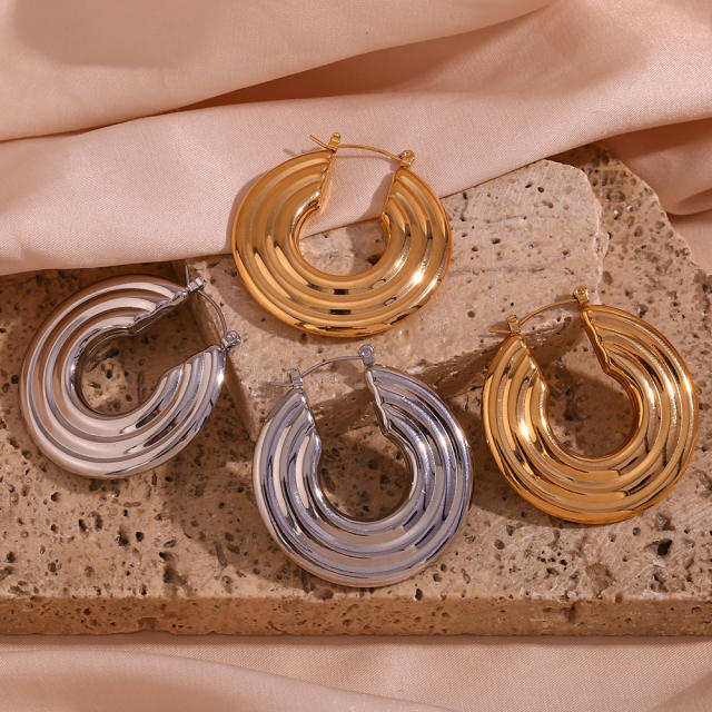 18KG geometric stainless steel hoop earrings