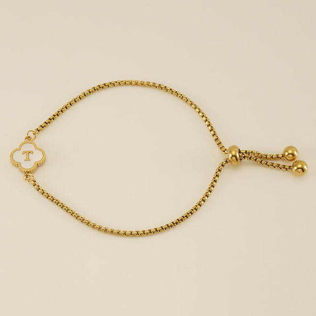 Classic clover initial mother shell stainless steel bracelet
