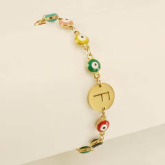 Enamel evil eye bead stainless steel initial letter bracelet