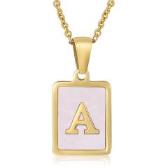 18KG sweet pink color shell initial letter card stainless steel necklace