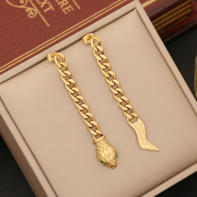 Hiphop snake design stainless steel chain necklace earrings