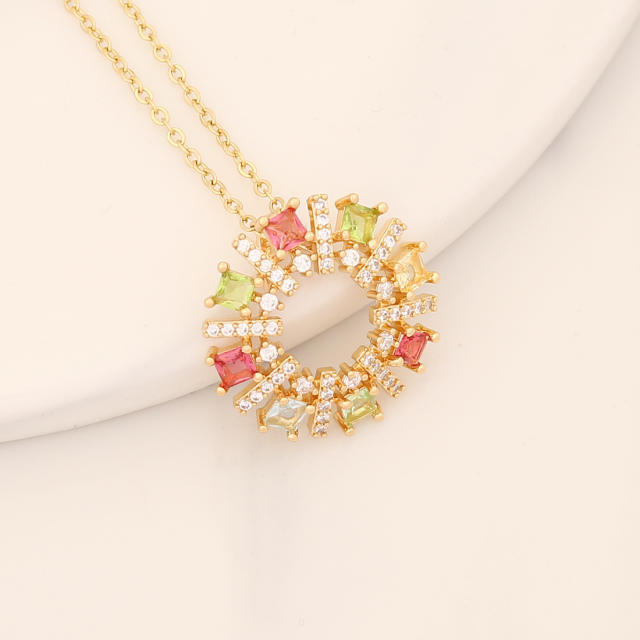 Delicate spring rainbow cz flower pendant copper necklace