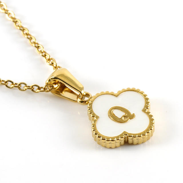 18KG clover pendant initial letter stainless steel necklace