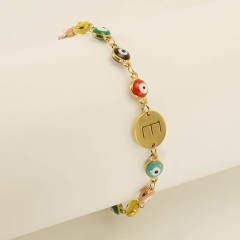 Enamel evil eye bead stainless steel initial letter bracelet