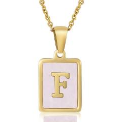 18KG sweet pink color shell initial letter card stainless steel necklace