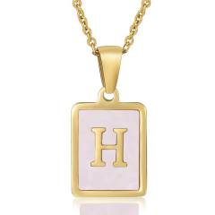 18KG sweet pink color shell initial letter card stainless steel necklace