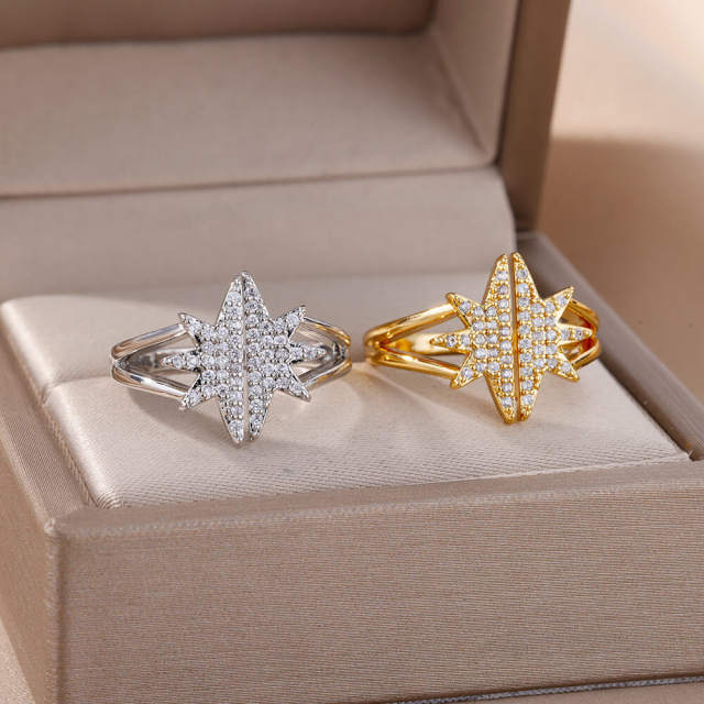HIPHOP color cubic zircon snake flower gold plated copper rings