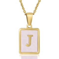 18KG sweet pink color shell initial letter card stainless steel necklace