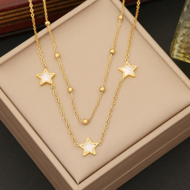 Delicate mother shell star dainty stainless steel necklace set