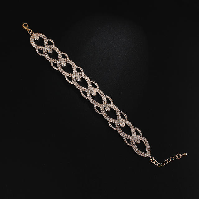 Delicate pave setting rhinestone hollow diamond bracelet