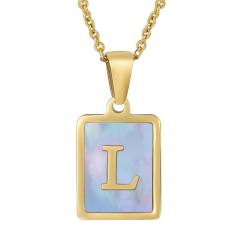 18KG sweet pink color shell initial letter card stainless steel necklace