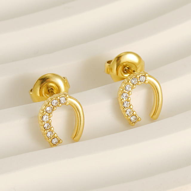 Elegant rhinestone pearl bead stainless steel studs earrings