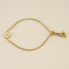 Classic clover initial mother shell stainless steel bracelet