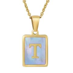 18KG sweet pink color shell initial letter card stainless steel necklace