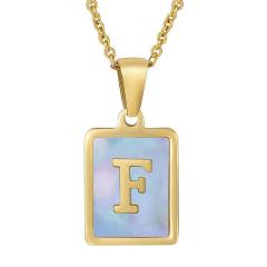 18KG sweet pink color shell initial letter card stainless steel necklace