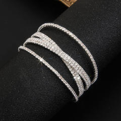 Delicate pave setting rhinestone elastic cuff bangle