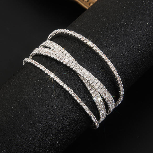 Delicate pave setting rhinestone elastic cuff bangle