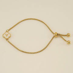Classic clover initial mother shell stainless steel bracelet