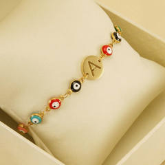 Enamel evil eye bead stainless steel initial letter bracelet