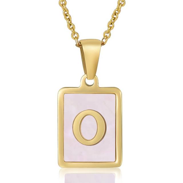 18KG sweet pink color shell initial letter card stainless steel necklace