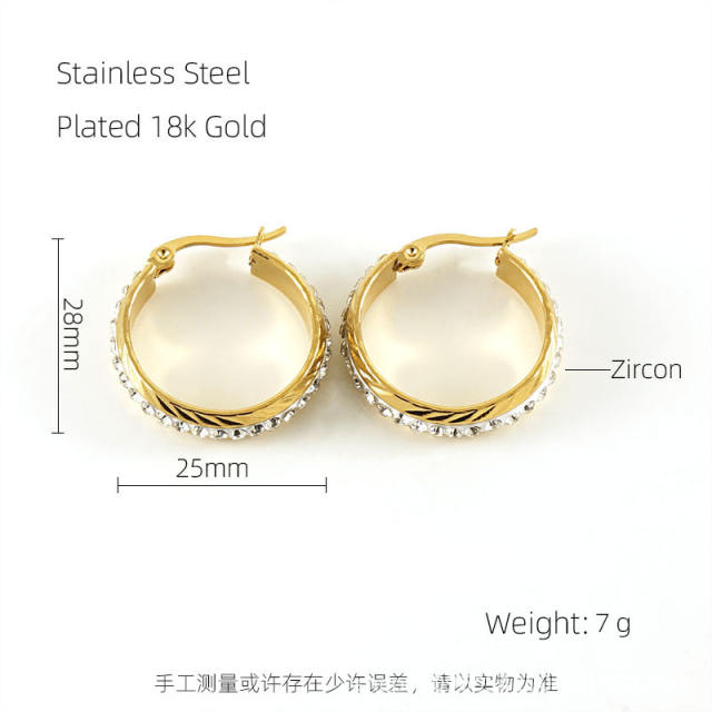 18KG stainless steel diamond hoop earrings