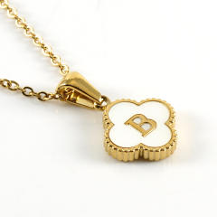 18KG clover pendant initial letter stainless steel necklace