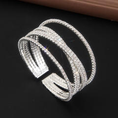 Delicate pave setting rhinestone elastic cuff bangle