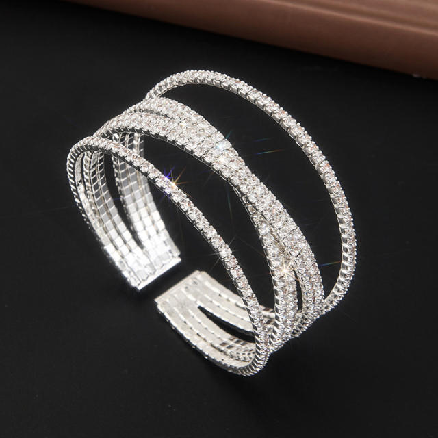 Delicate pave setting rhinestone elastic cuff bangle