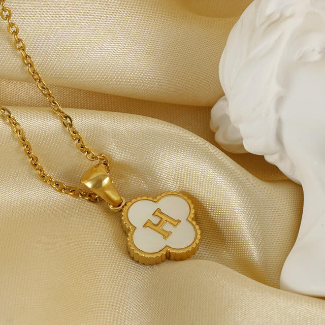 18KG clover pendant initial letter stainless steel necklace