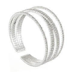 Delicate pave setting rhinestone elastic cuff bangle