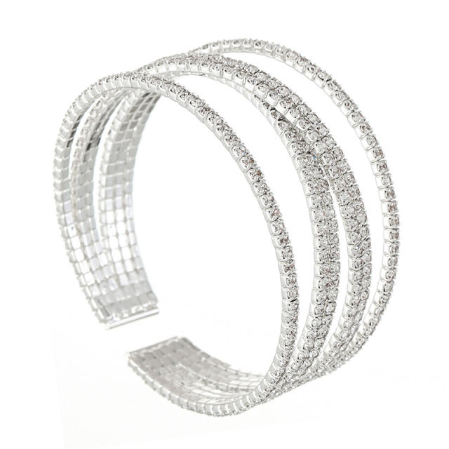 Delicate pave setting rhinestone elastic cuff bangle