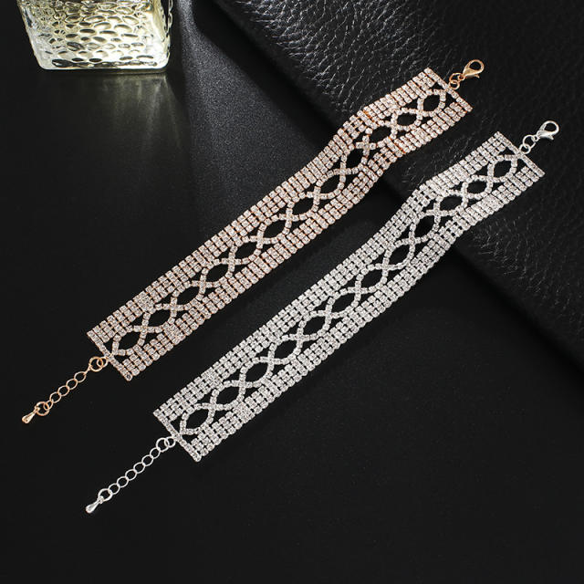 Delicate pave setting rhinestone diamond bracelet