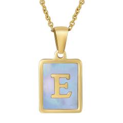 18KG sweet pink color shell initial letter card stainless steel necklace