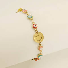 Enamel evil eye bead stainless steel initial letter bracelet