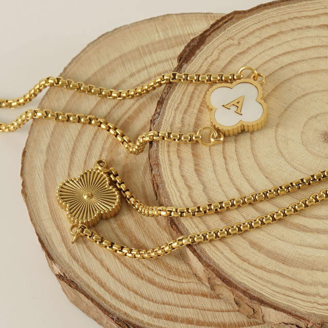 Classic clover initial mother shell stainless steel bracelet