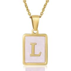 18KG sweet pink color shell initial letter card stainless steel necklace