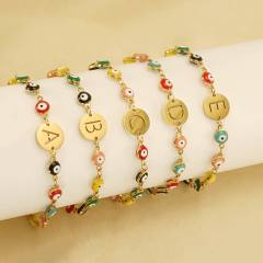 Enamel evil eye bead stainless steel initial letter bracelet